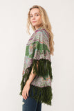 RAJ REGINA THICK STITCH EMBROIDERED PONCHO GREEN - quetzals