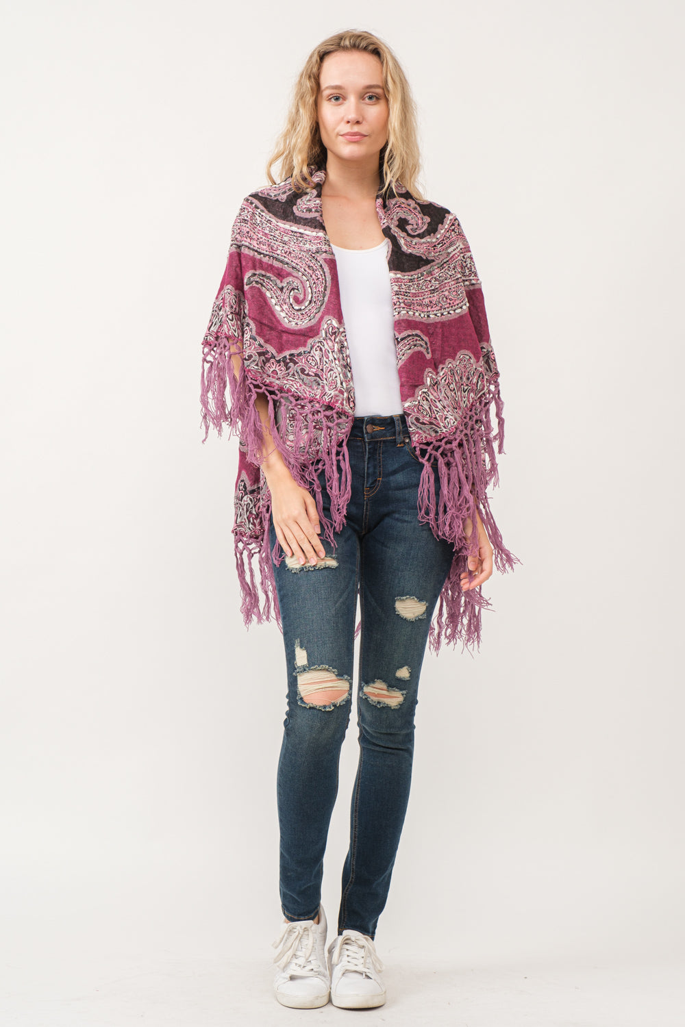 RAJ REGINA THICK STITCH EMBROIDERED PONCHO MULBERRY - quetzals