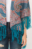 RAJ REGINA THICK STITCH EMBROIDERED PONCHO TEAL - quetzals