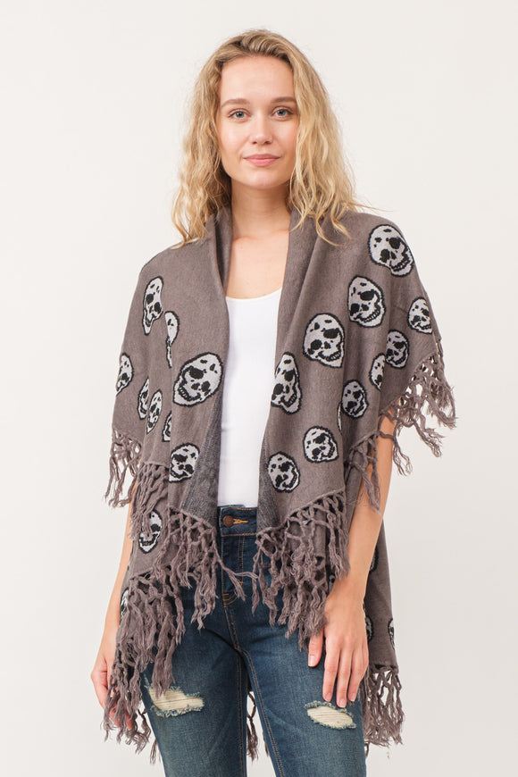 RAJ SABLE SKULL TASSEL BORDER PONCHO - quetzals