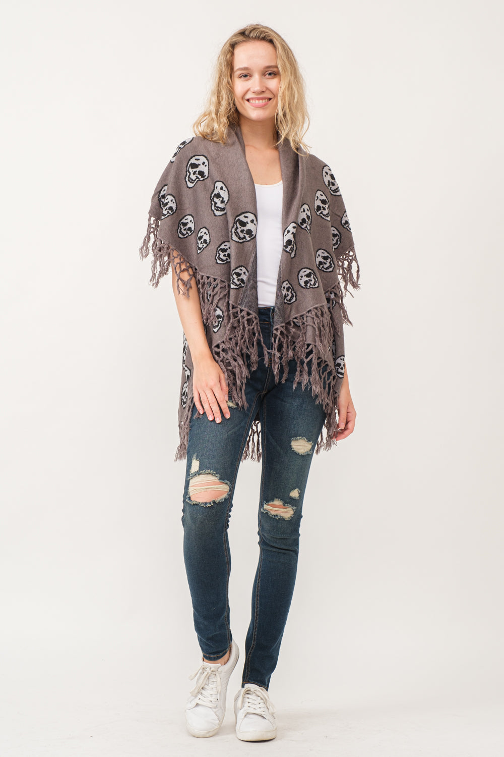 RAJ SABLE SKULL TASSEL BORDER PONCHO - quetzals