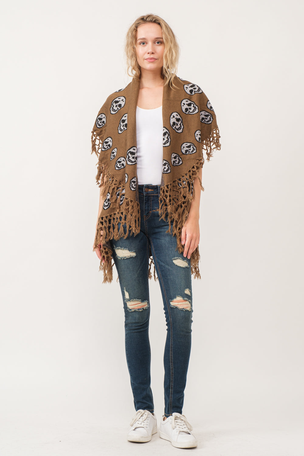 RAJ SABLE SKULL TASSEL BORDER PONCHO - quetzals