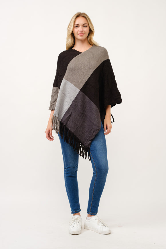 RAJ STACEY KNIT COLORBLOCK BOTTOM TASSELS PONCHO CAPE