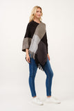 RAJ STACEY KNIT COLORBLOCK BOTTOM TASSELS PONCHO CAPE