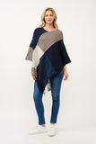 RAJ STACEY KNIT COLORBLOCK BOTTOM TASSELS PONCHO CAPE