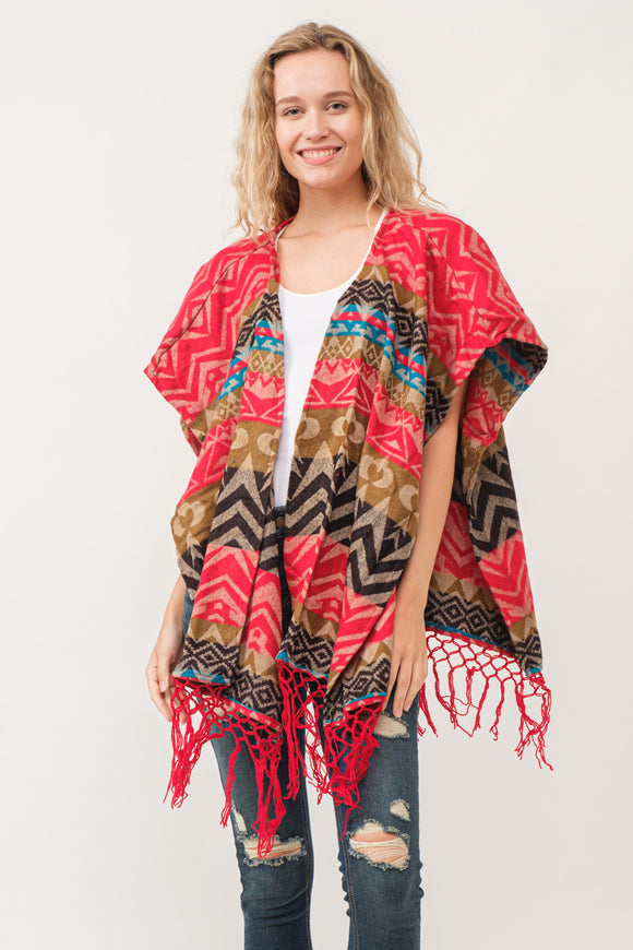 RAJ WHITNEY CHEVRON OPEN-FRONT PONCHO RUANA - quetzals