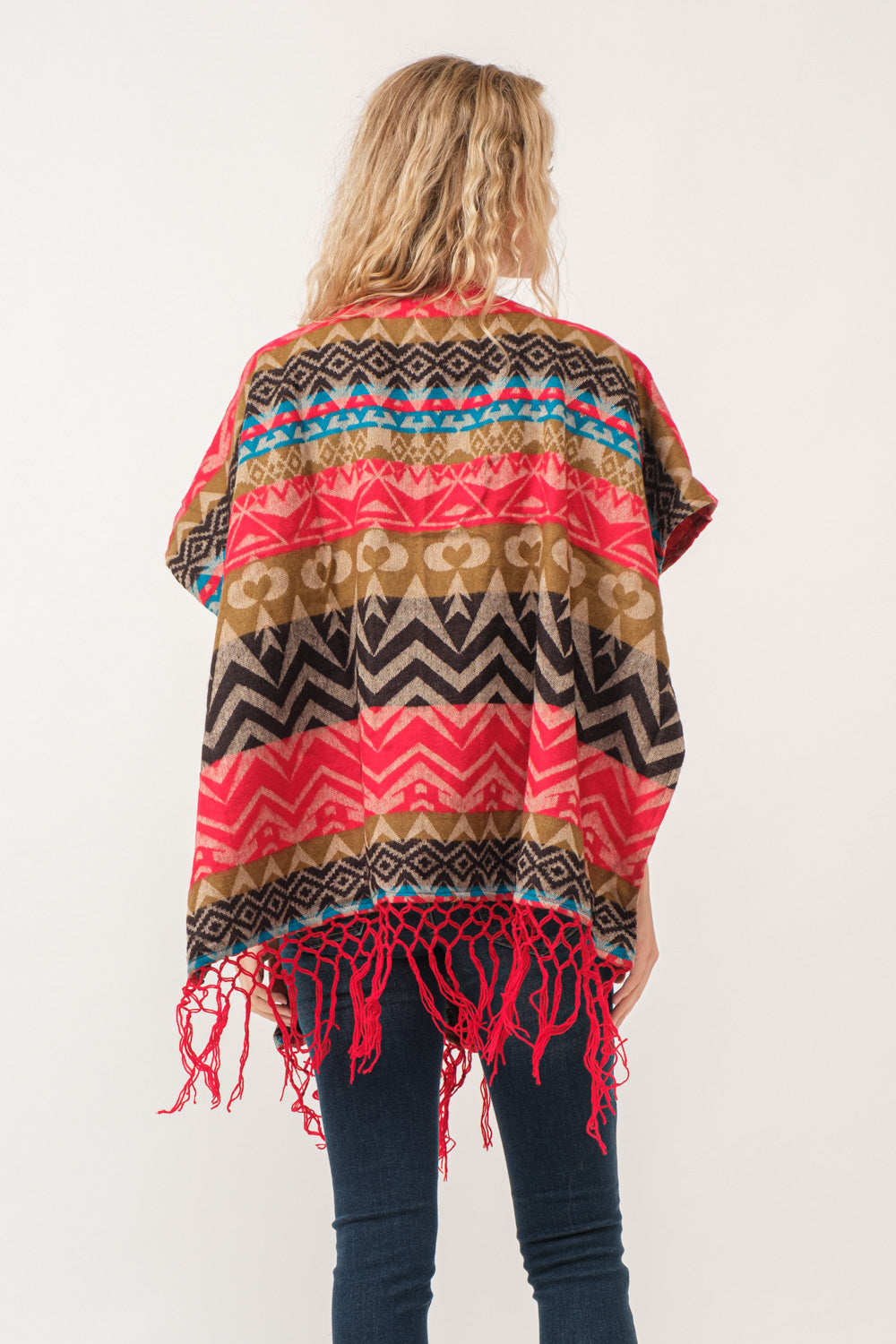 RAJ WHITNEY CHEVRON OPEN-FRONT PONCHO RUANA - quetzals