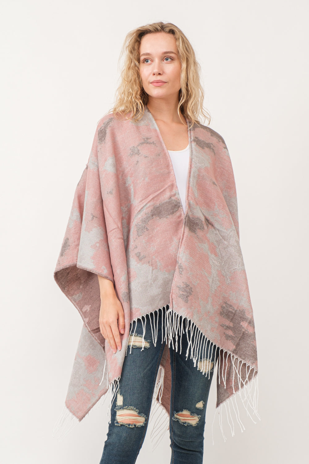 RAJ BONNIE PINK PASTEL PONCHO RUANA ROSY PINK SMOKE - quetzals