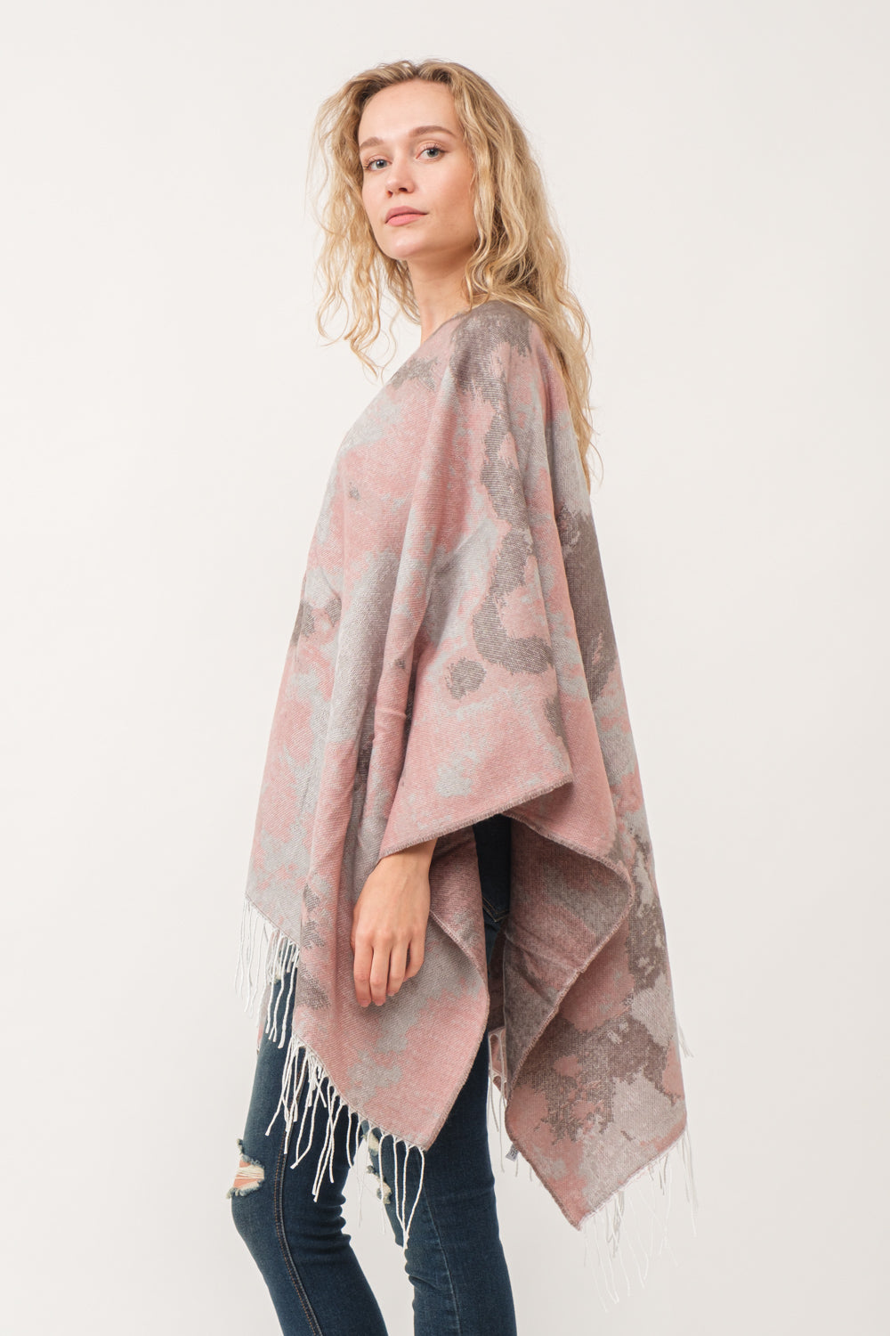 RAJ BONNIE PINK PASTEL PONCHO RUANA ROSY PINK SMOKE - quetzals