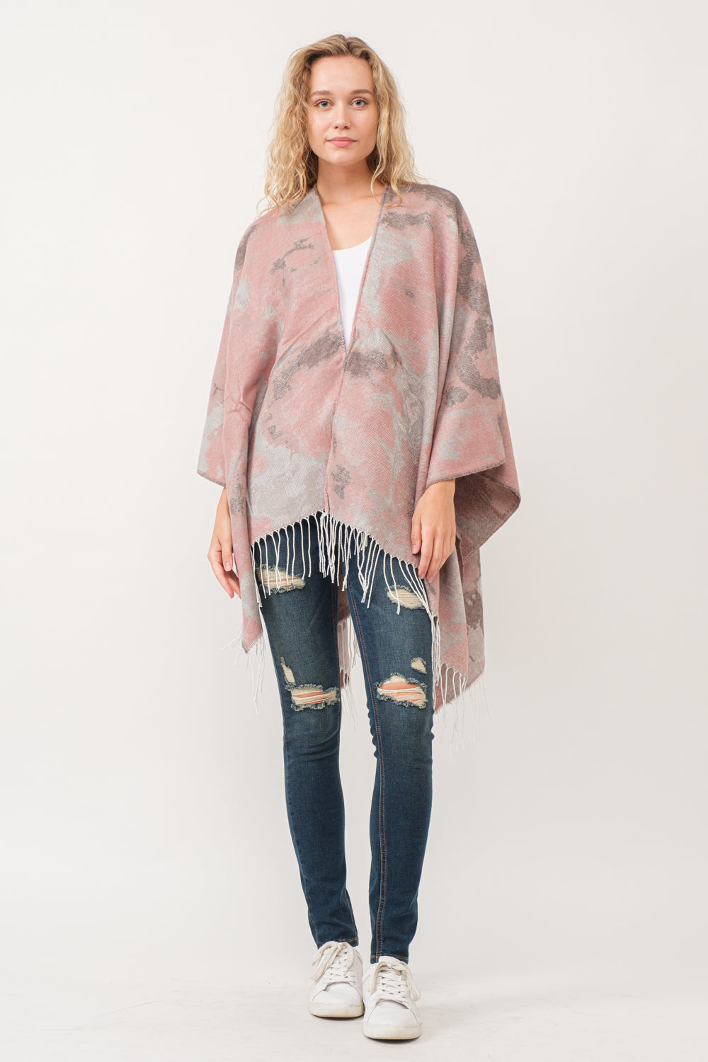 RAJ BONNIE PINK PASTEL PONCHO RUANA ROSY PINK SMOKE - quetzals