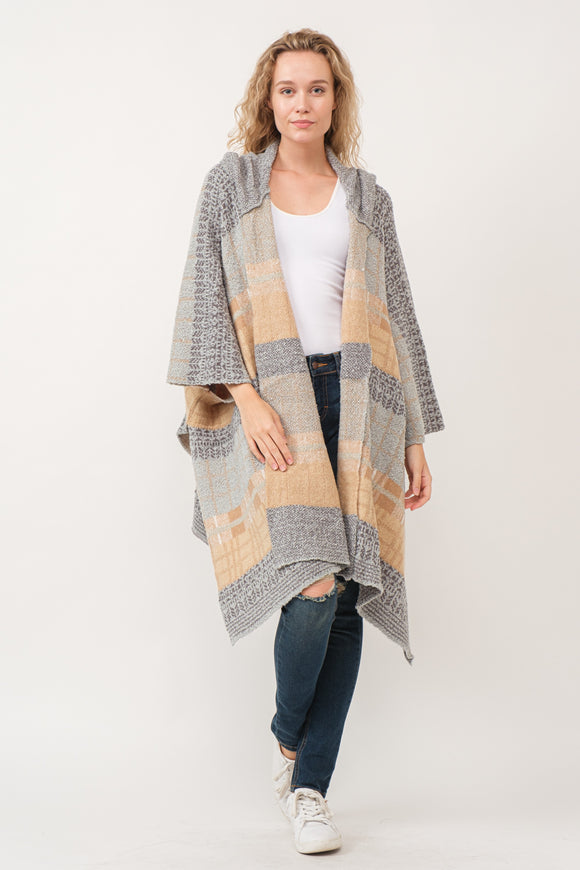 RAJ CARRIE HOODED PONCHO RUANA ASH - quetzals