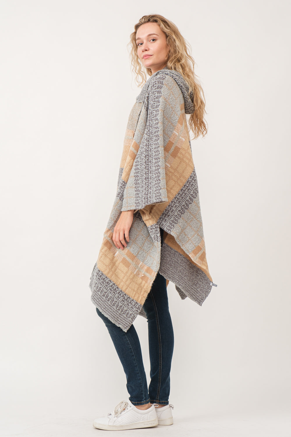 RAJ CARRIE HOODED PONCHO RUANA ASH - quetzals