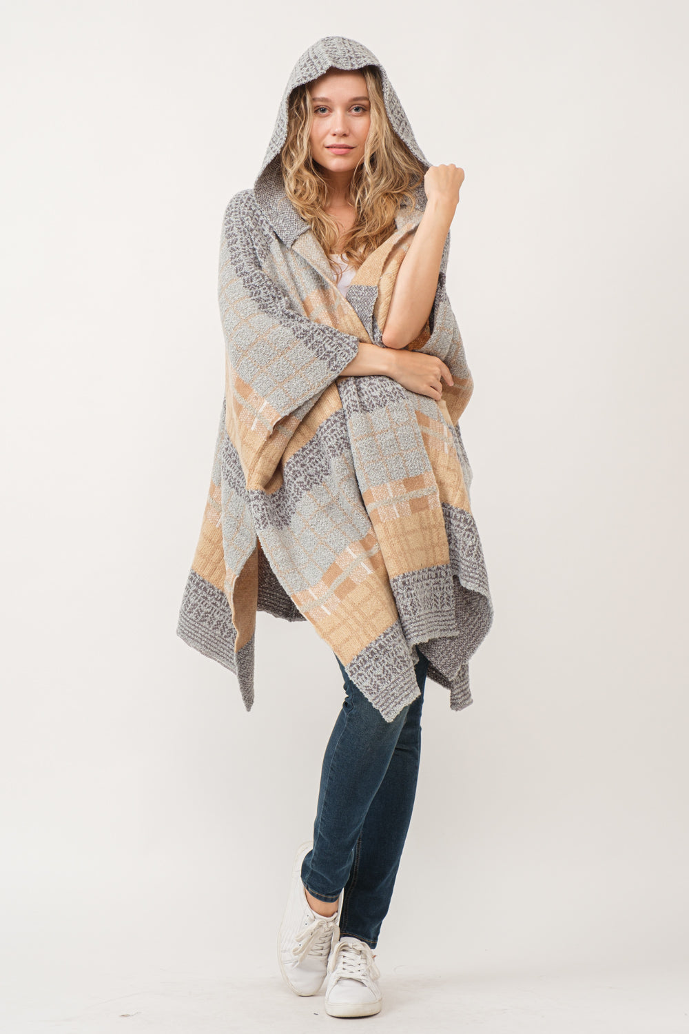 RAJ CARRIE HOODED PONCHO RUANA ASH - quetzals