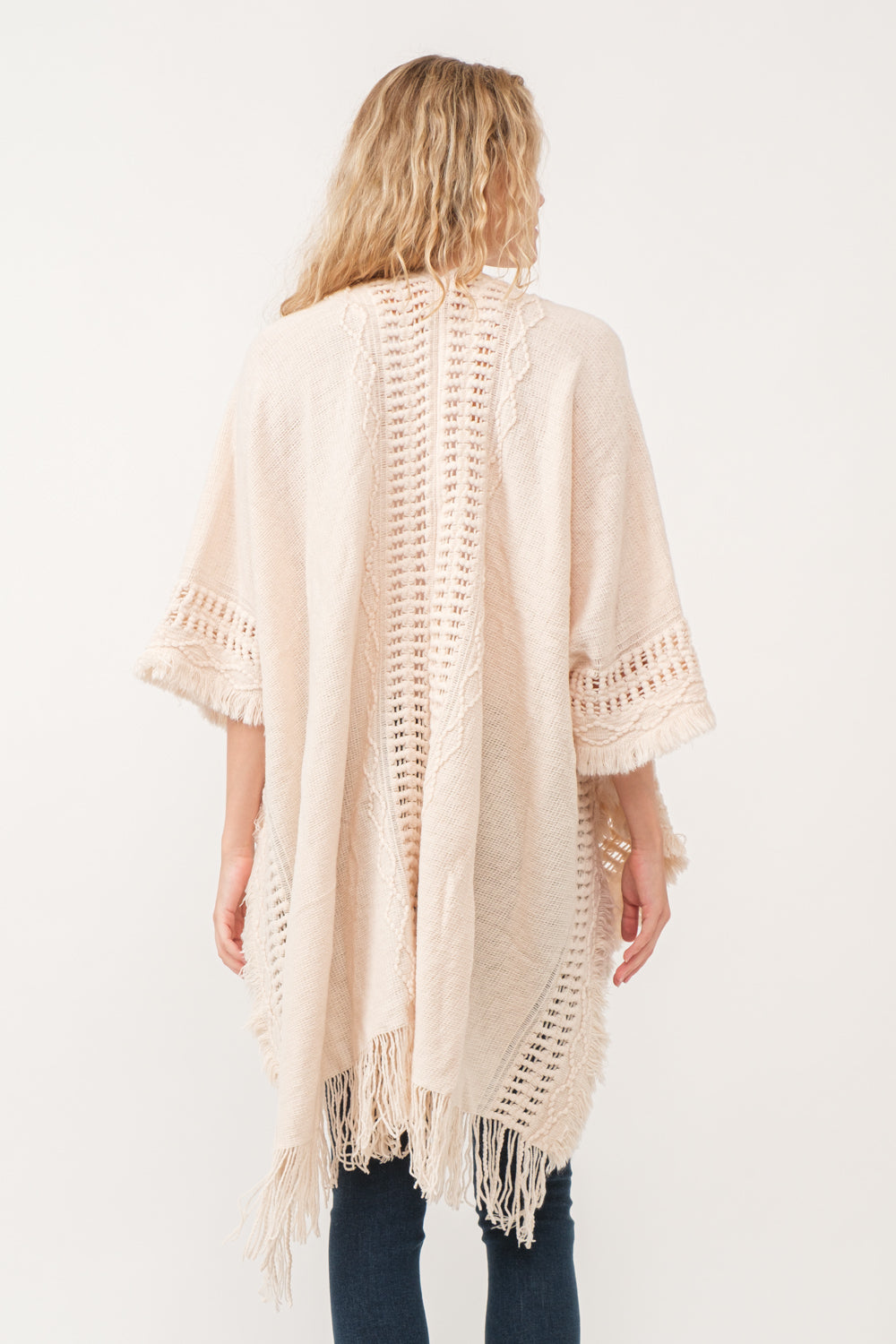 RAJ NELLIA CROCHET BORDER PONCHO RUANA NUDE - quetzals