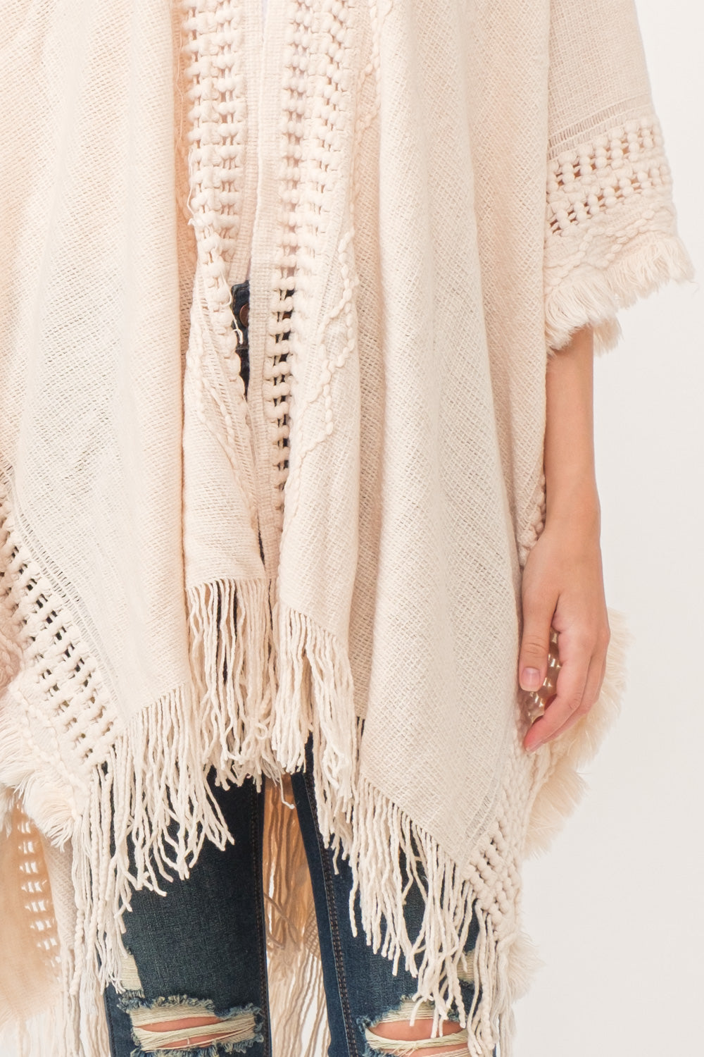 RAJ NELLIA CROCHET BORDER PONCHO RUANA NUDE - quetzals