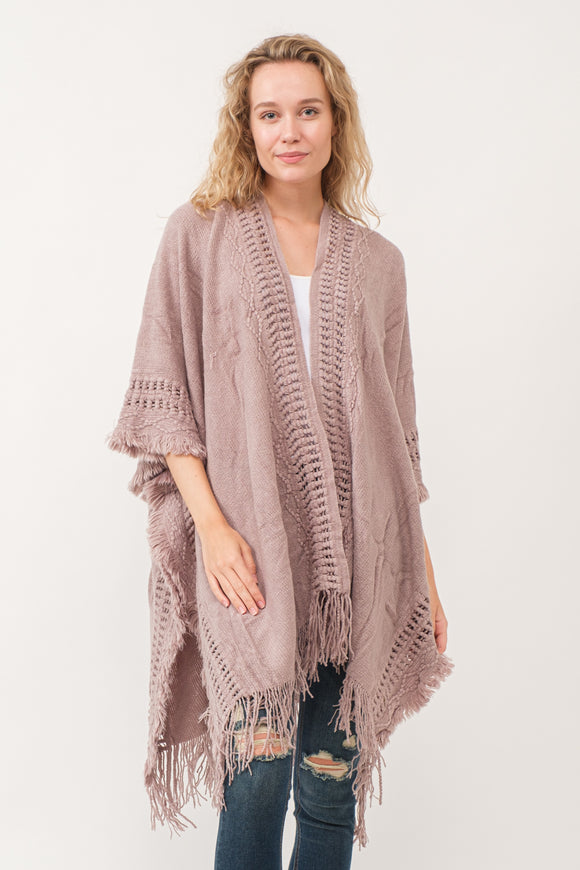 RAJ NELLIA CROCHET BORDER PONCHO RUANA ROSEWOOD - quetzals