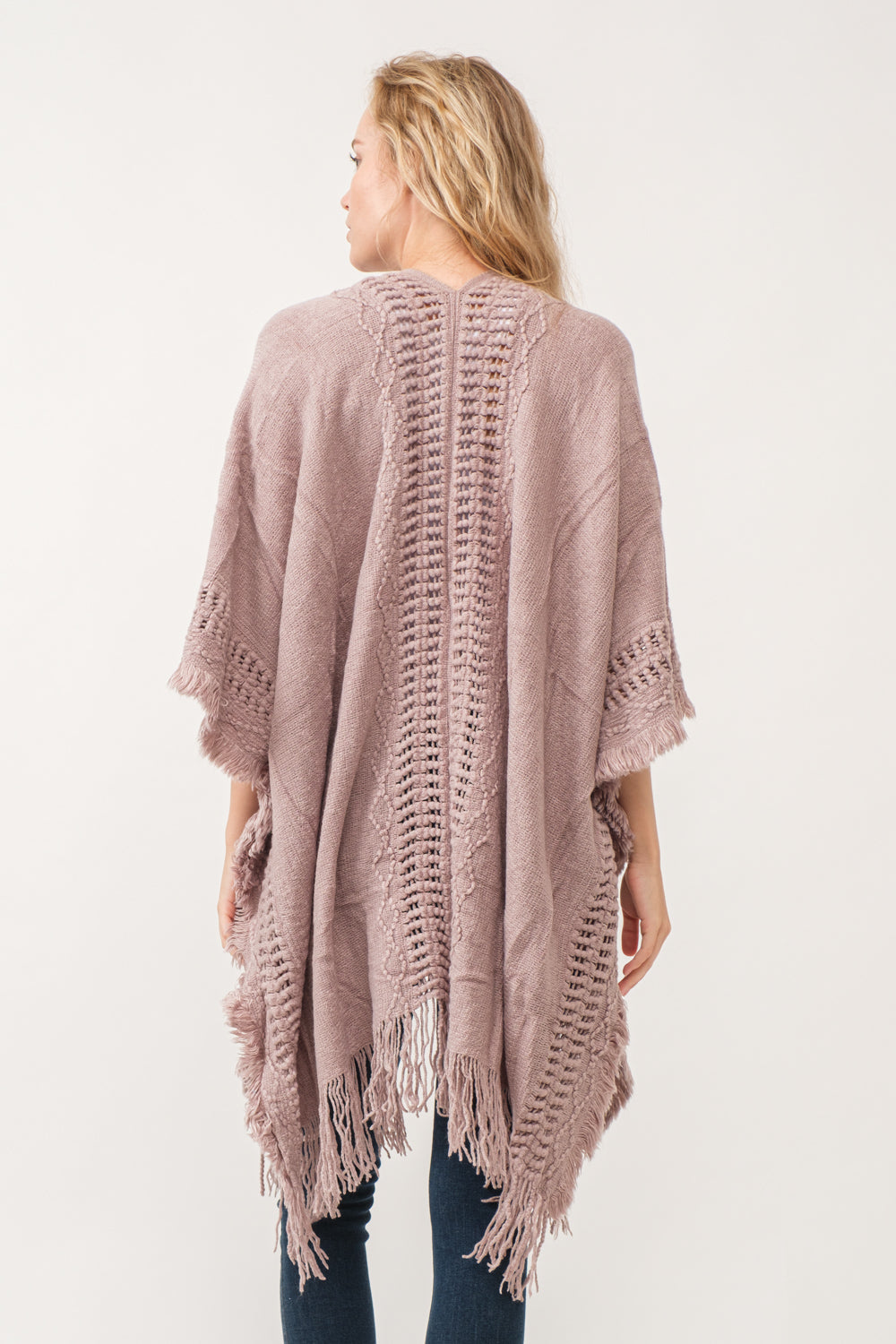 RAJ NELLIA CROCHET BORDER PONCHO RUANA ROSEWOOD - quetzals