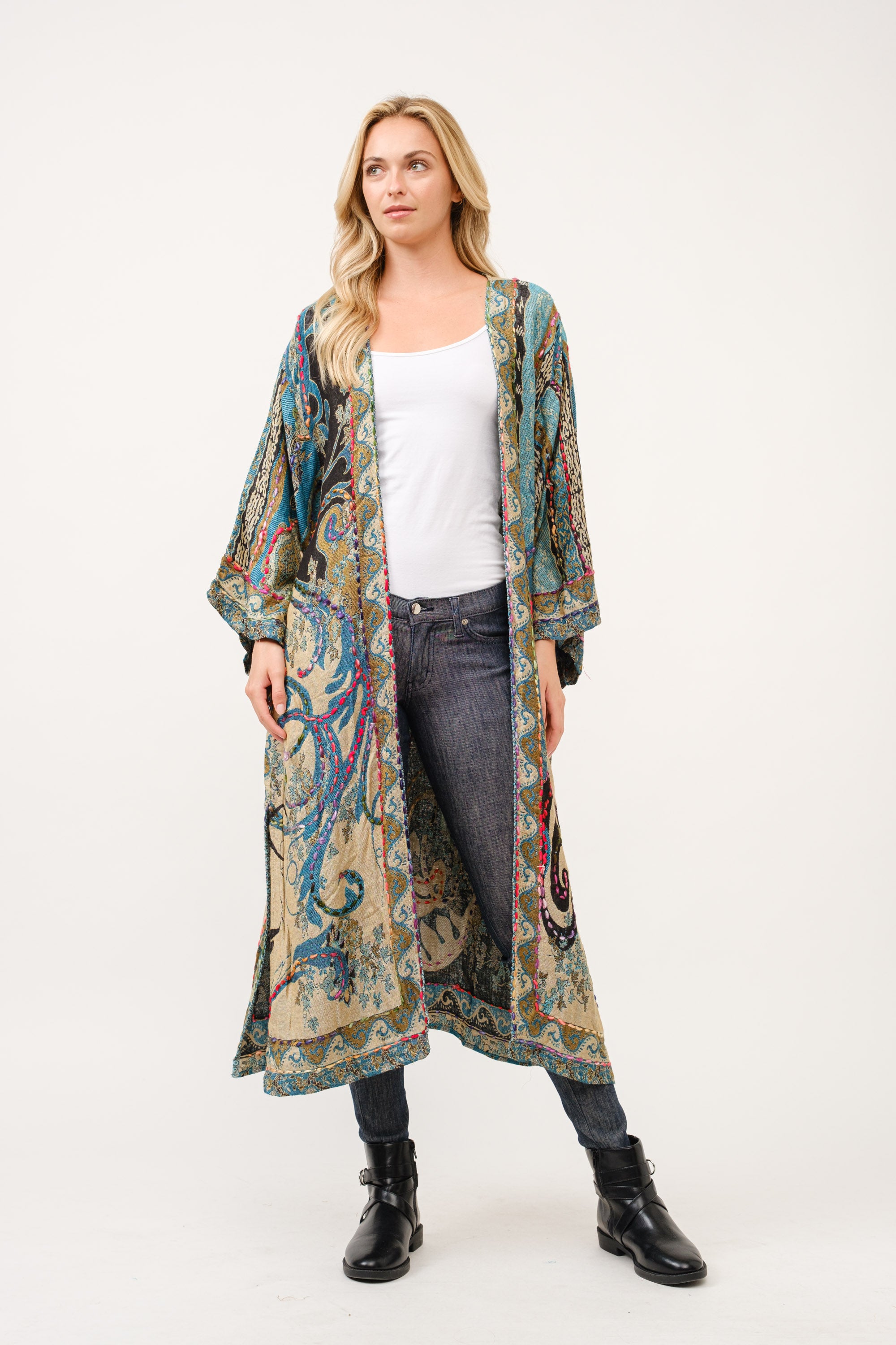 RAJ KORA THICK STITCH EMBROIDERED DUSTER