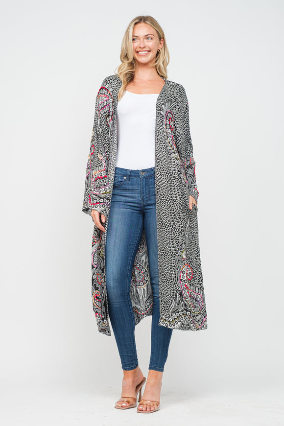 RAJ KYRA BLACK MULTI THCIK STITCH EMBROIDERED DUSTER - quetzals