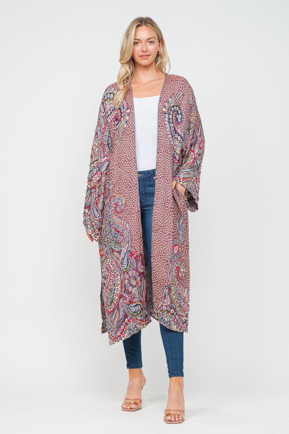 RAJ KYRA PLUM MULTI THICK STITCH EMBROIDERED DUSTER - quetzals