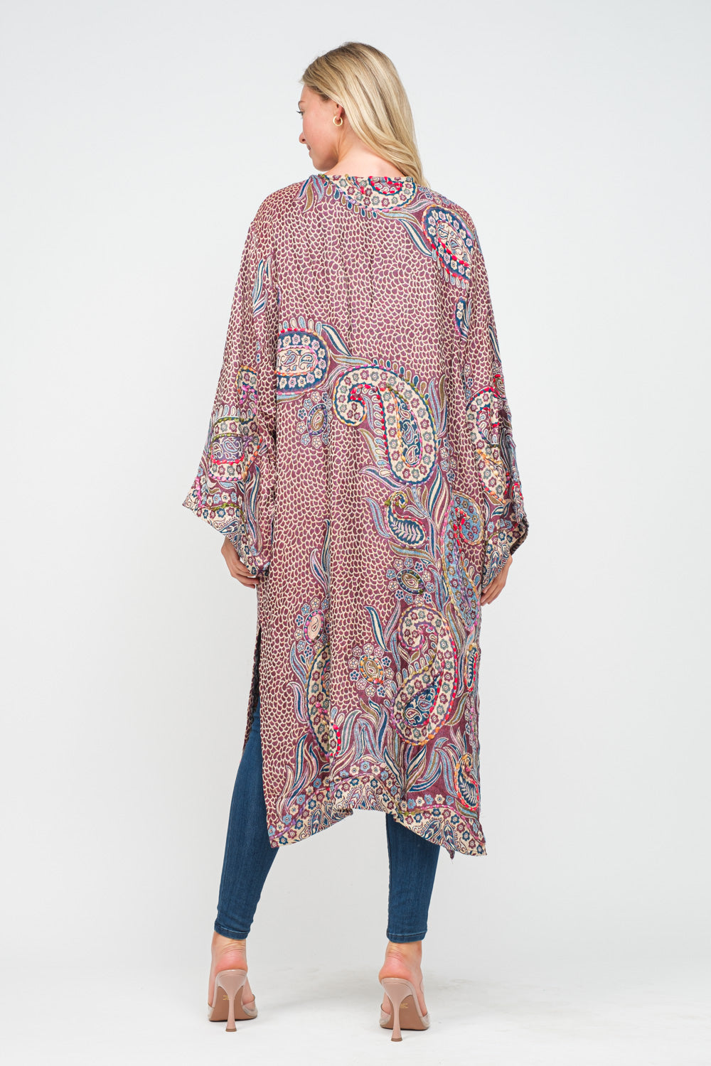 RAJ KYRA PLUM MULTI THICK STITCH EMBROIDERED DUSTER - quetzals