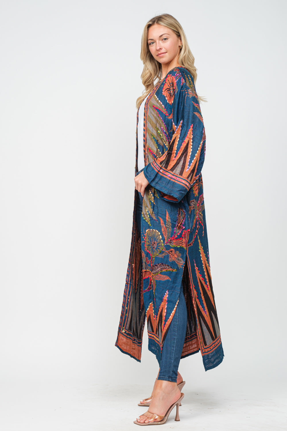 RAJ MARIA SAPPHIRE THICK STITCH EMBROIDERED DUSTER - quetzals