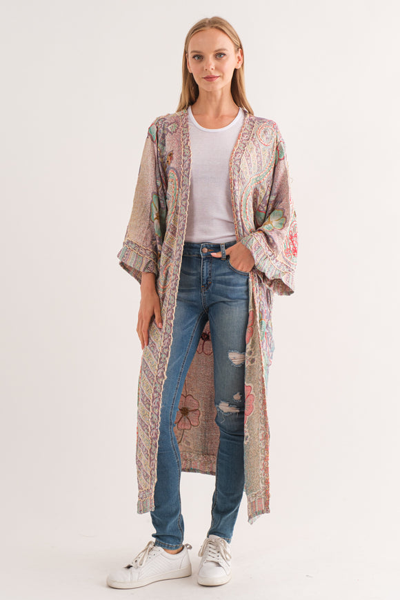 RAJ MARLEY THICK STITCH EMBROIDERED DUSTER - quetzals