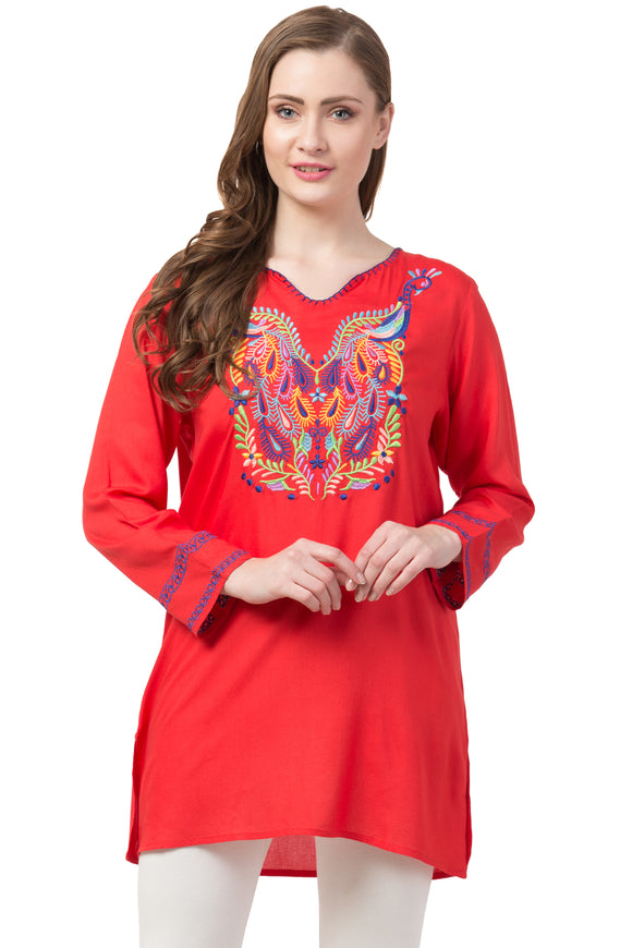 RAJ BLAZE SCARLET EMBOIRDERED TOP - quetzals