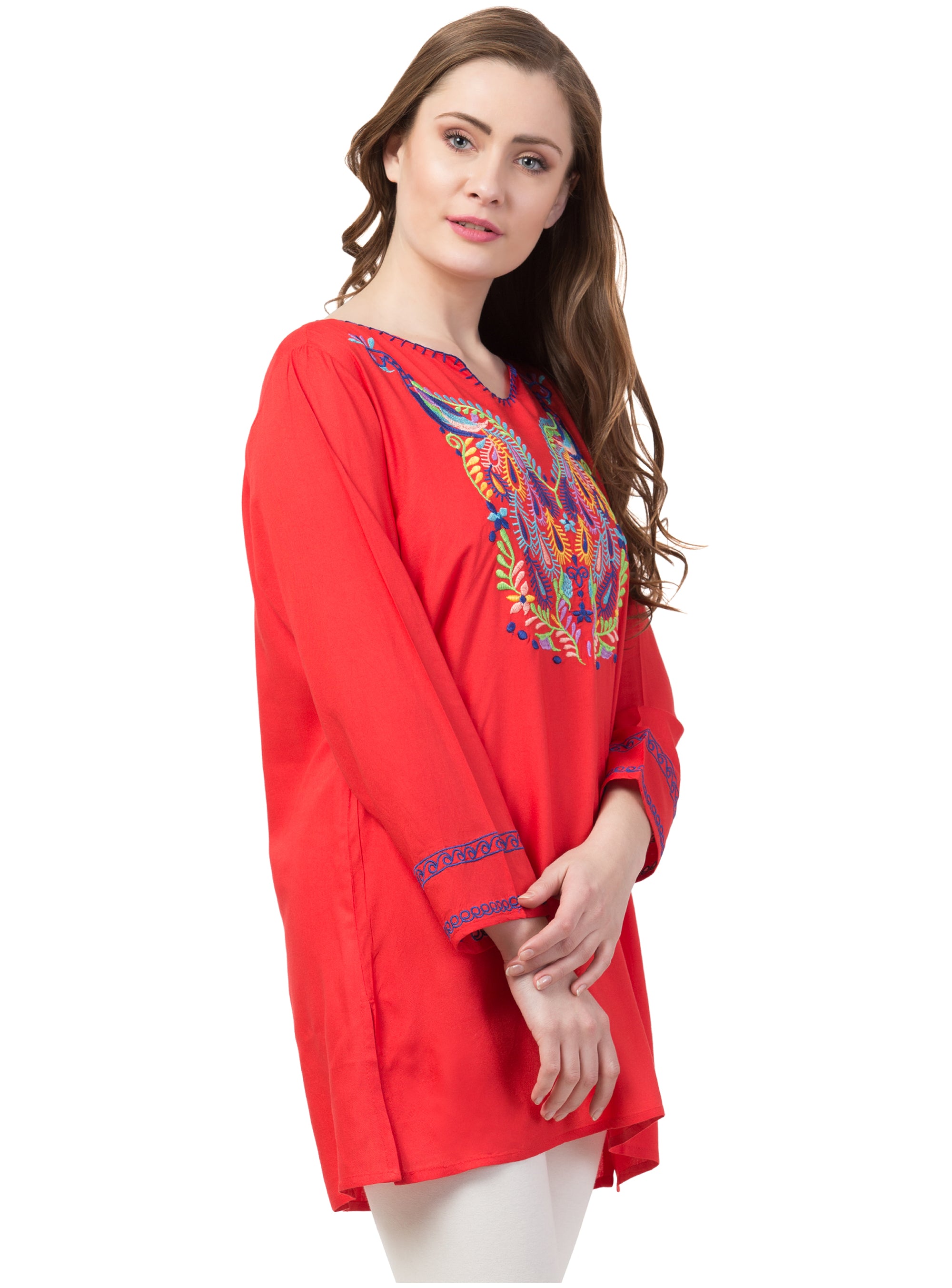 RAJ BLAZE SCARLET EMBOIRDERED TOP - quetzals