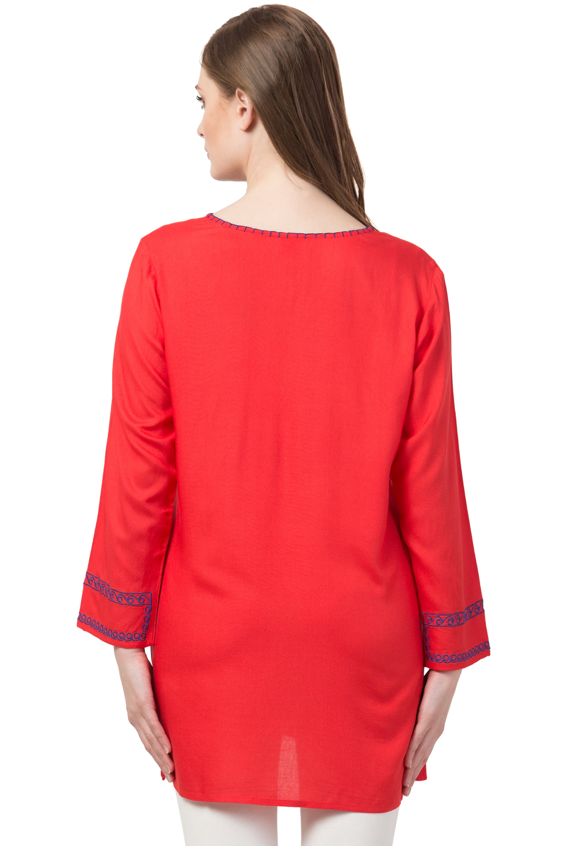 RAJ BLAZE SCARLET EMBOIRDERED TOP - quetzals