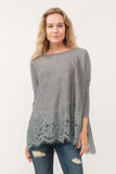 VALERIE CREWNECK DOLMAN SLEEVE TOP WITH LACE BORDER - quetzals