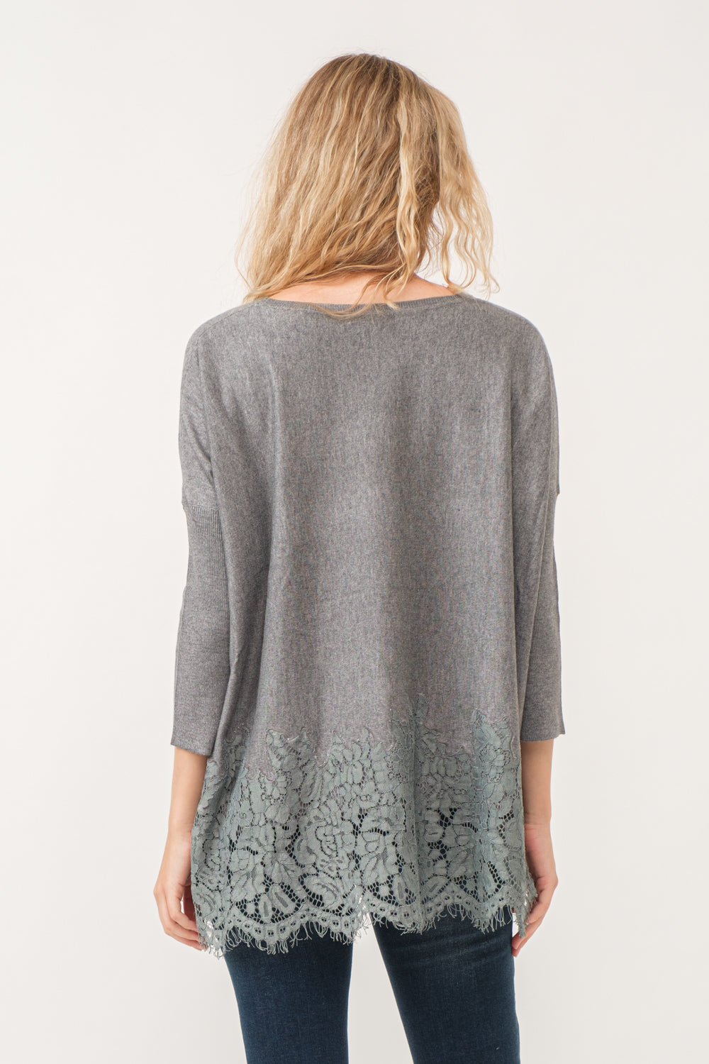 VALERIE CREWNECK DOLMAN SLEEVE TOP WITH LACE BORDER - quetzals