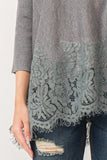 VALERIE CREWNECK DOLMAN SLEEVE TOP WITH LACE BORDER - quetzals