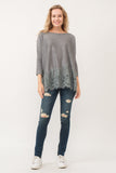 VALERIE CREWNECK DOLMAN SLEEVE TOP WITH LACE BORDER - quetzals