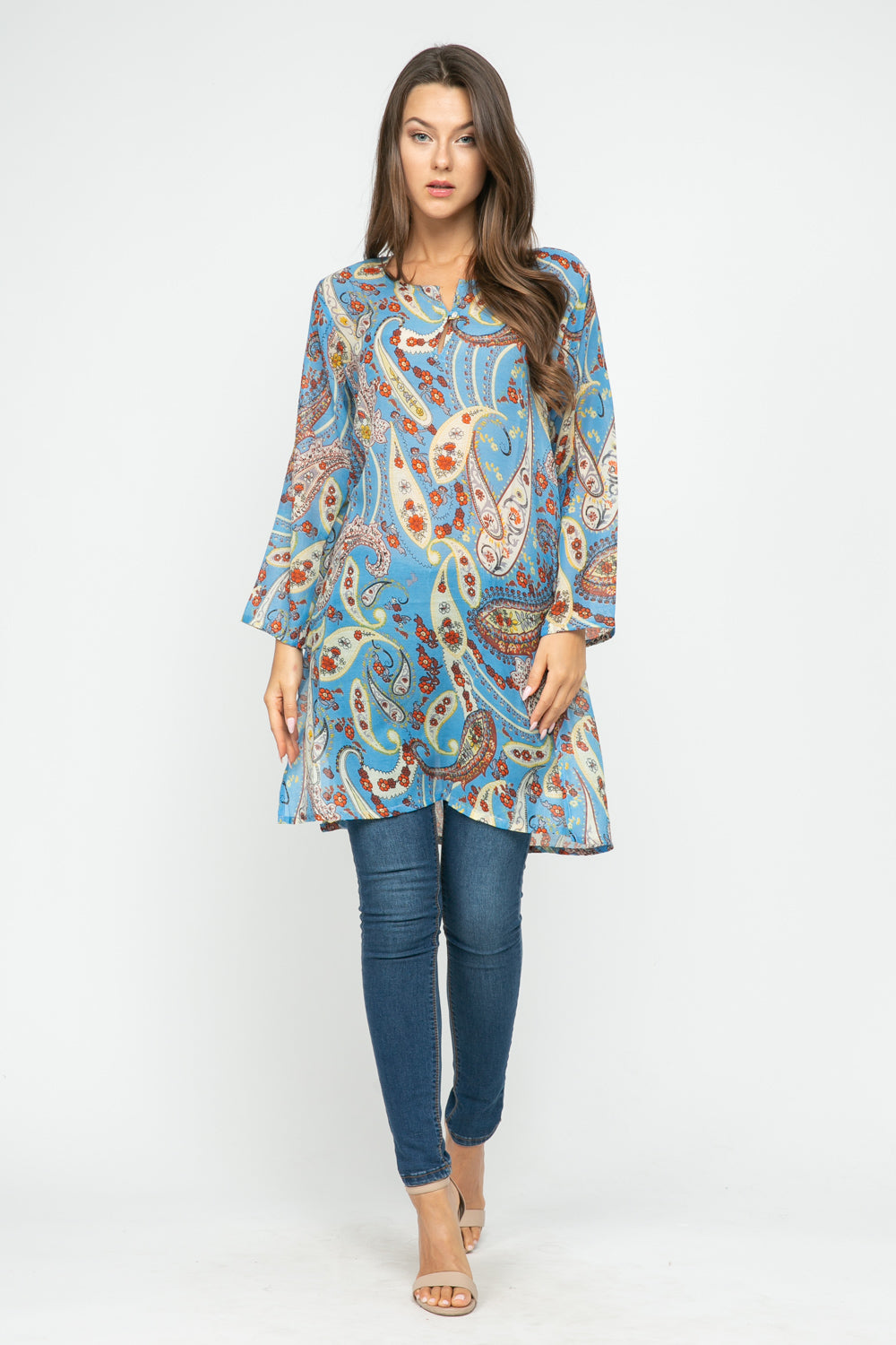 RAJ CASSIE SKY BLUE PRINTED TUNIC - quetzals