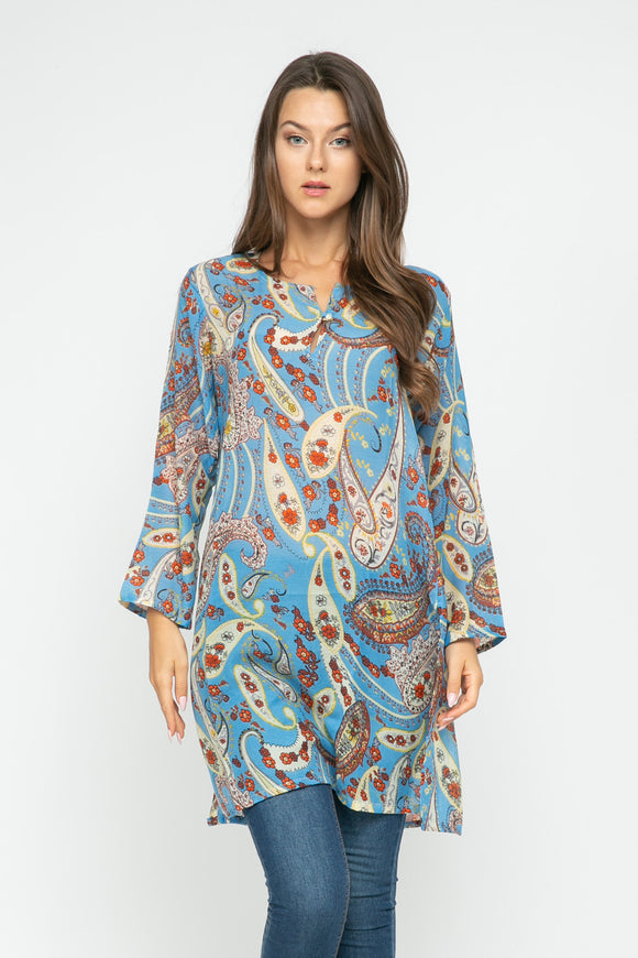 RAJ CASSIE SKY BLUE PRINTED TUNIC - quetzals