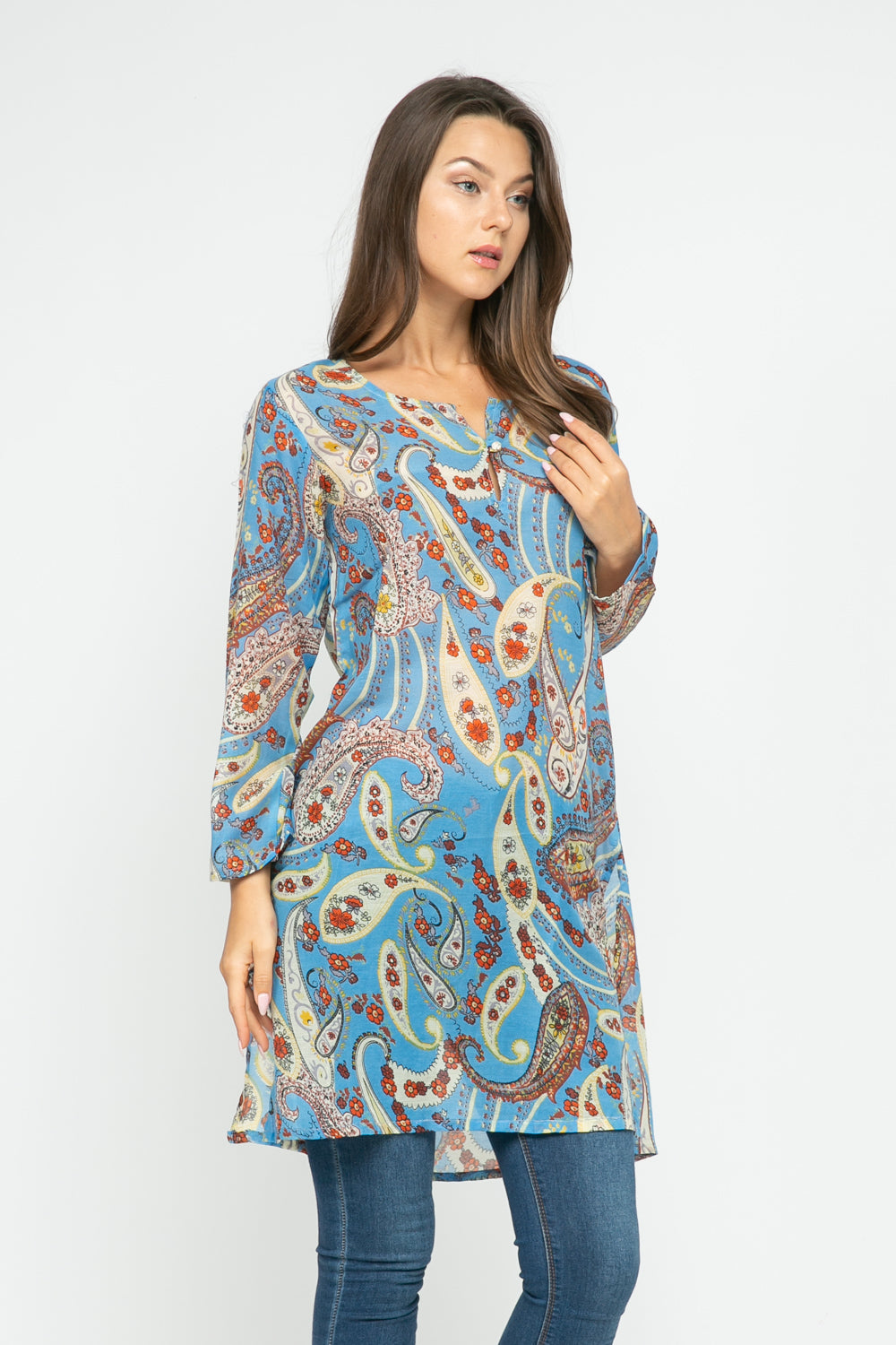 RAJ CASSIE SKY BLUE PRINTED TUNIC - quetzals