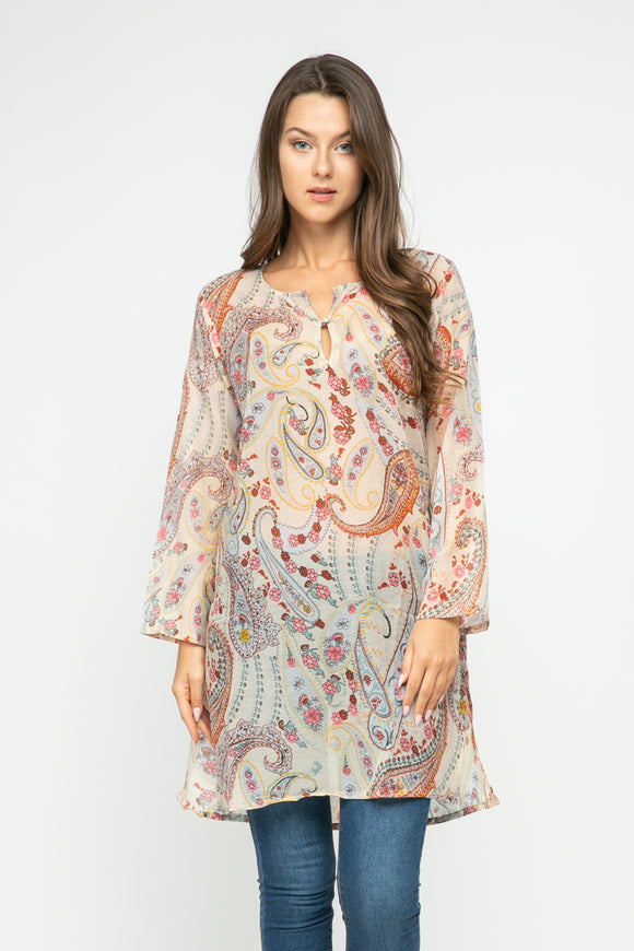 RAJ CASSIE VANILLA PRINTED TUNIC - quetzals