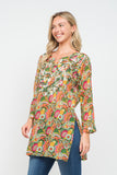 RAJ CINDY GREEN PRINTED EMBROIDERED TUNIC - quetzals