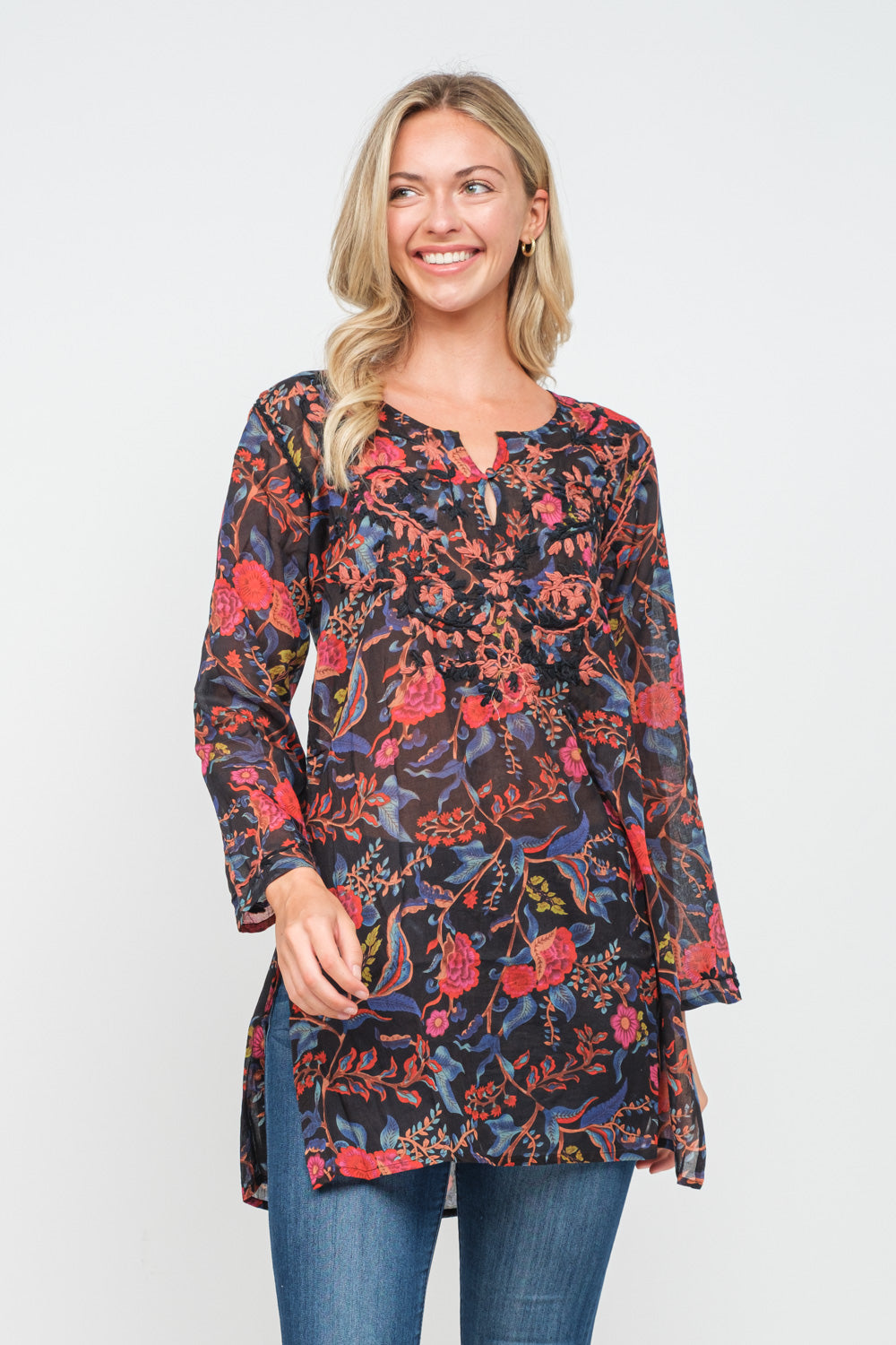 RAJ CORSICA PRINTED EMBROIDERED TUNIC - quetzals