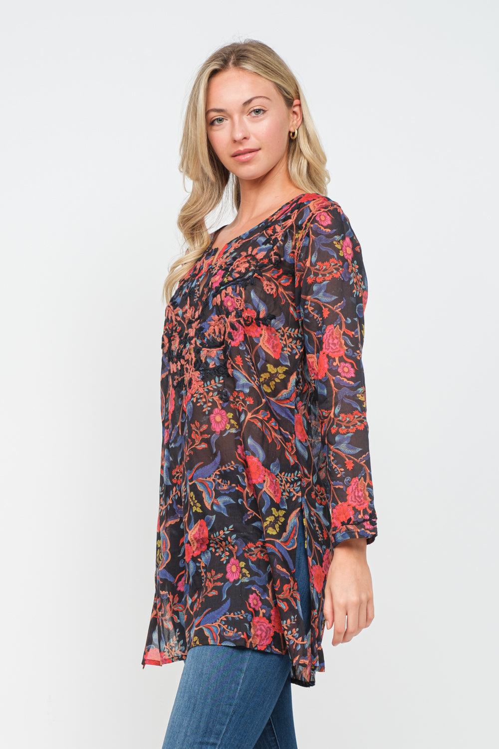 RAJ CORSICA PRINTED EMBROIDERED TUNIC - quetzals