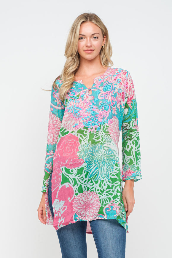 RAJ EDEN PRINTED EMBROIDERED TUNIC - quetzals