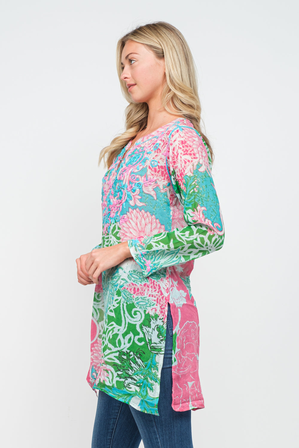 RAJ EDEN PRINTED EMBROIDERED TUNIC - quetzals