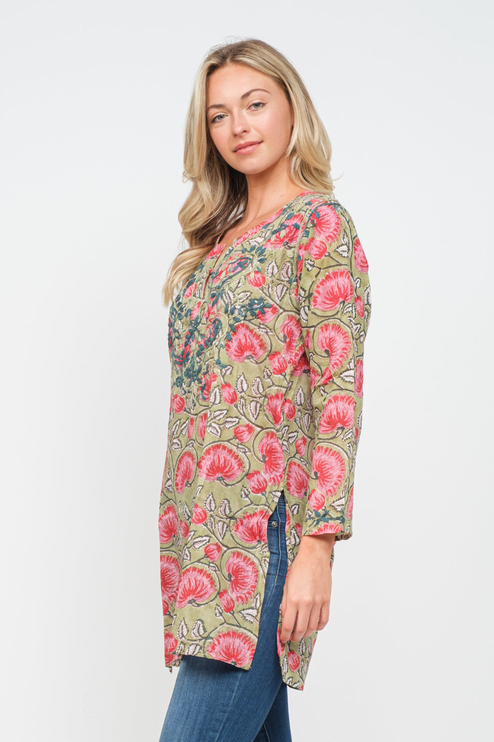 RAJ ERICA PRINTED EMBROIDERED TUNIC - quetzals