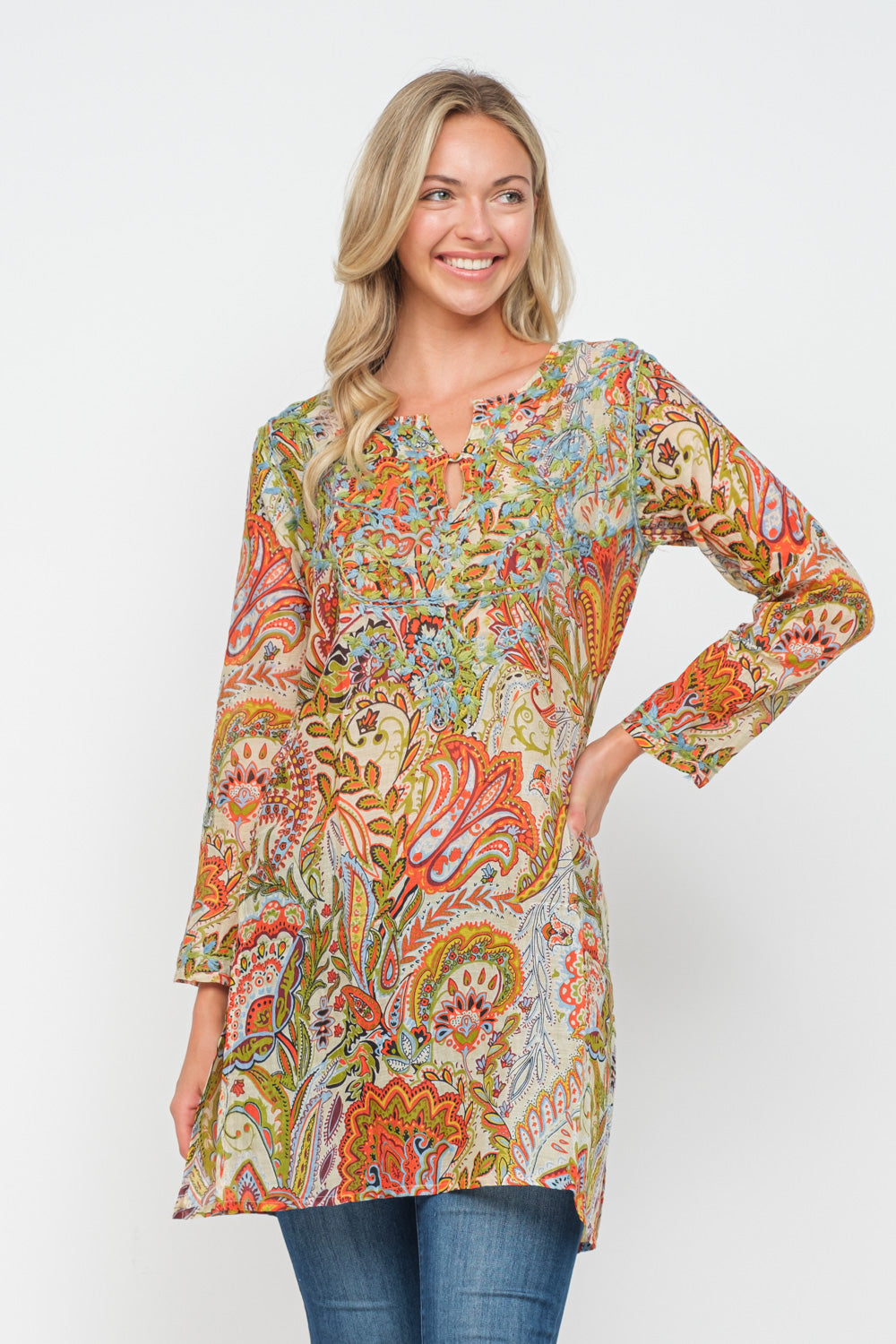 RAJ GABRIELLE PRINTED EMBROIDERED TUNIC - quetzals