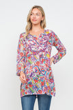 RAJ IRENE AMETHYST PRINTED EMBROIDERED TUNIC - quetzals