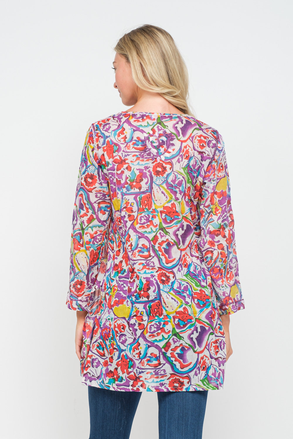 RAJ IRENE AMETHYST PRINTED EMBROIDERED TUNIC - quetzals