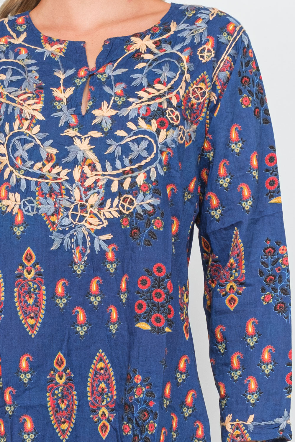 RAJ IRIS BLUE EMBROIDERED TUNIC - quetzals