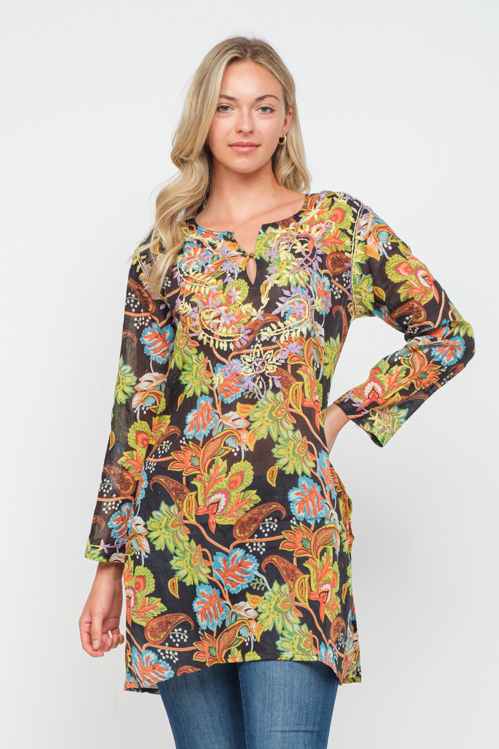 RAJ WILDFLOWER EMBROIDERED TUNIC - quetzals