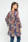 RAJ JANE COBALT PRINTED EMBROIERED TUNIC - quetzals